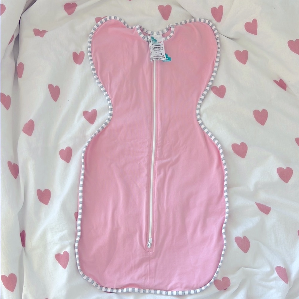 Love to Dream Pink Swaddle with Striped Edges